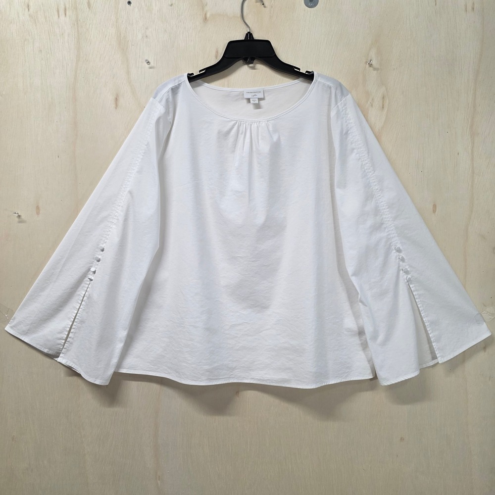 Christian Siriano for J. Jill White Bell Sleeve Split Button Blouse XL